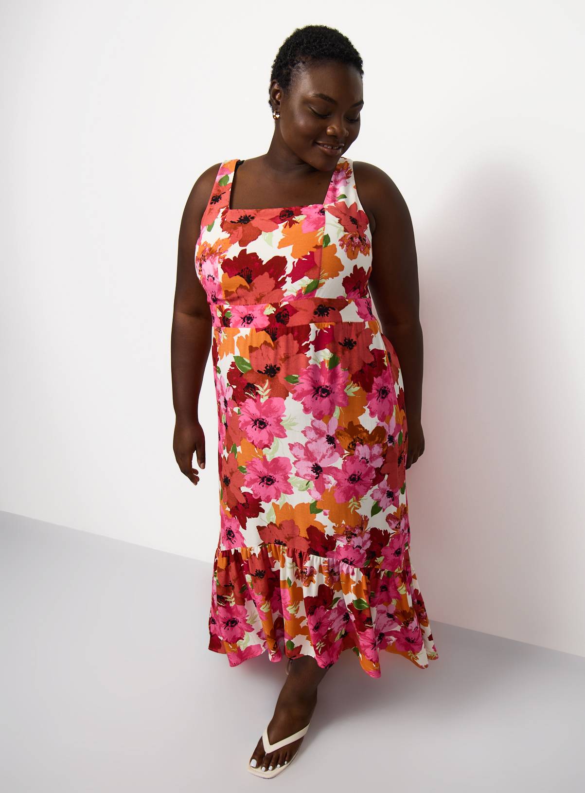 Pink Floral Print Drop Hem Midaxi Dress 18 - Image 1